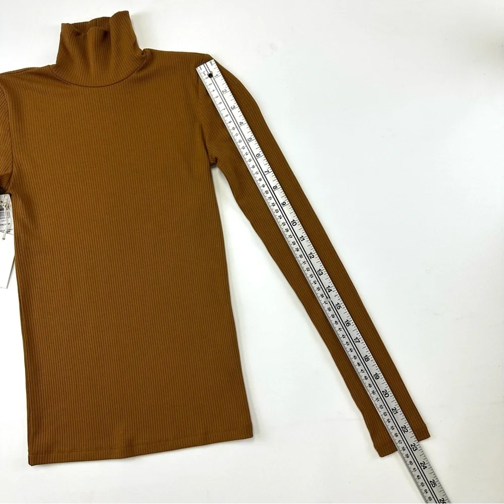 Aritzia Wilfred rib knit turtleneck 2XS NEW with tags Rich Chestnut brown modal - Picture 3 of 9